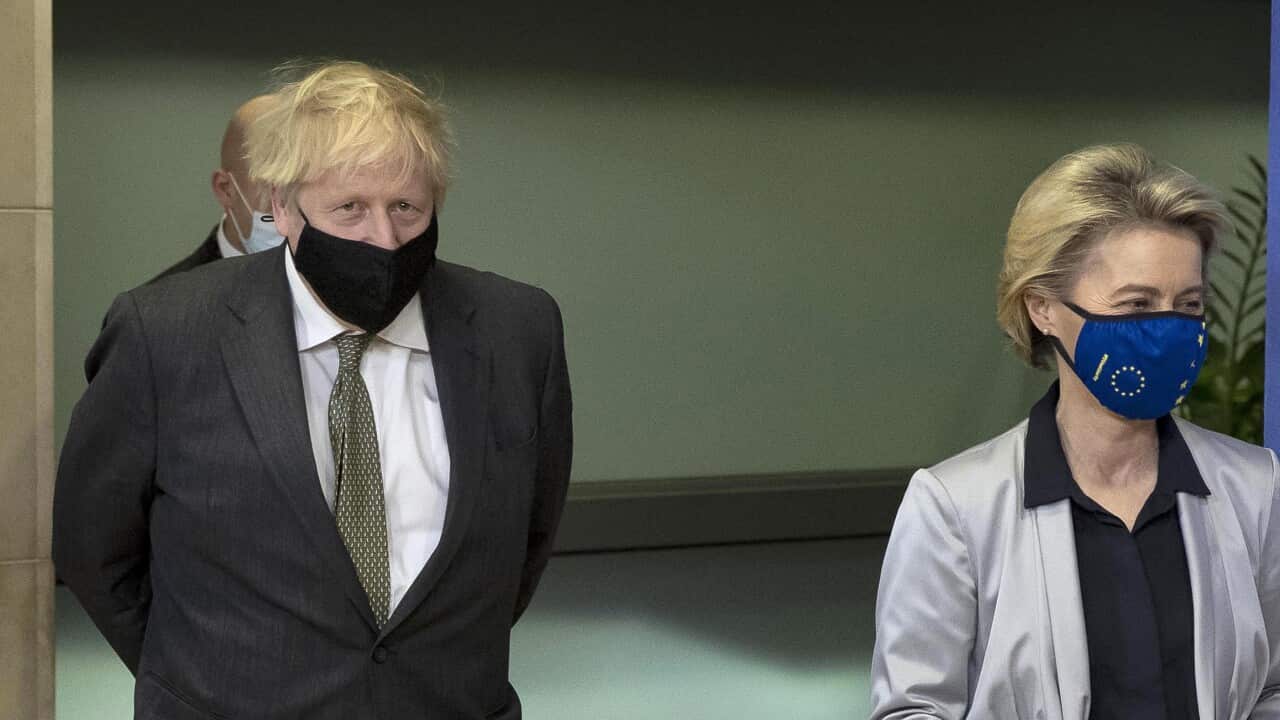 UK PM Boris Johnson and European Commission president Ursula von der Leyen during a dinner in Belgium.