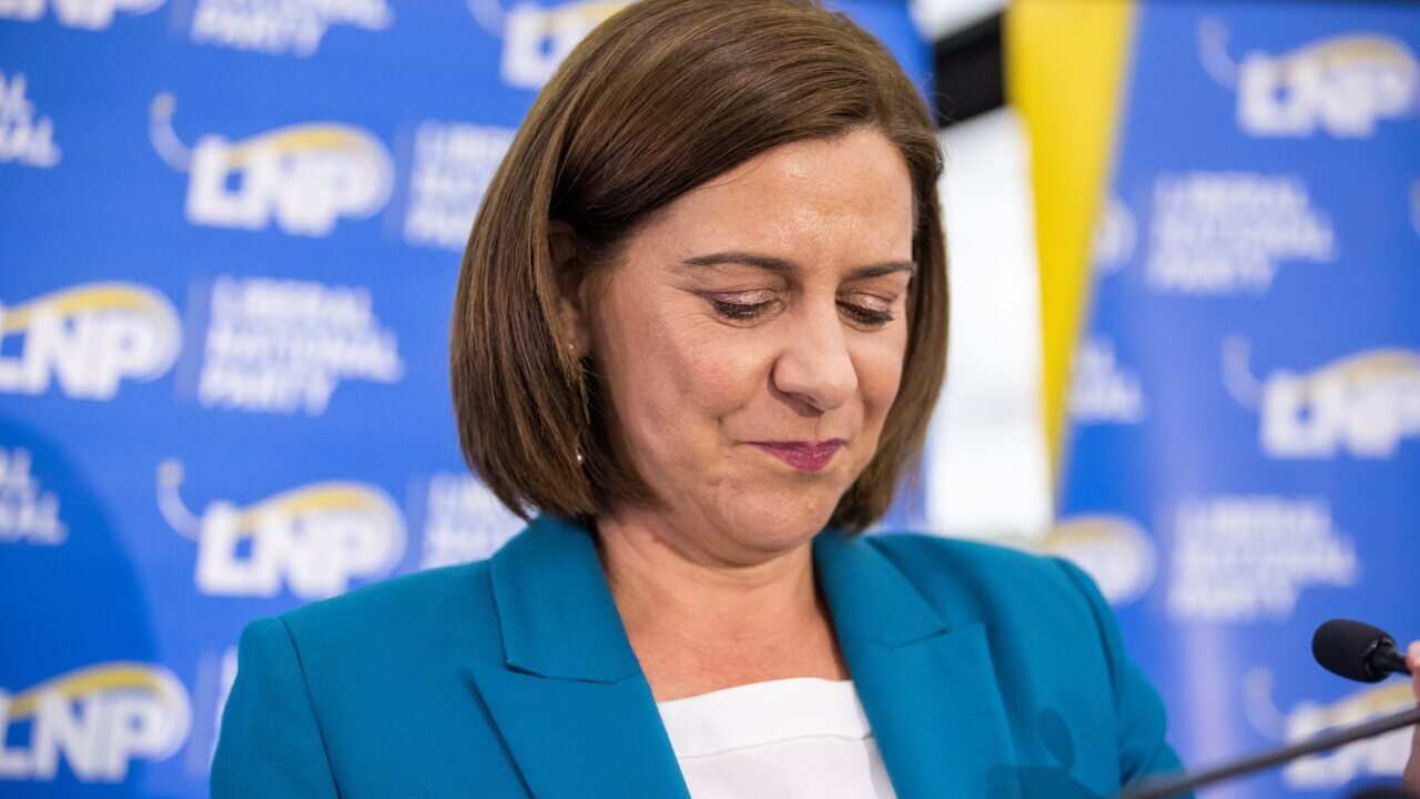 LNP leader Deb Frecklington concedes defeat during the LNP election night reception in Brisbane, Saturday, October 31, 2020. (AAP Image/Glenn Hunt) NO ARCHIVING