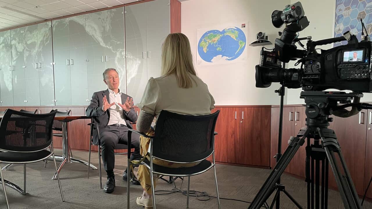 Dr Robert Glasser from the Australian Strategic Policy Institute speaking to Rania Yallop (Alex Hermes, SBS).jpg
