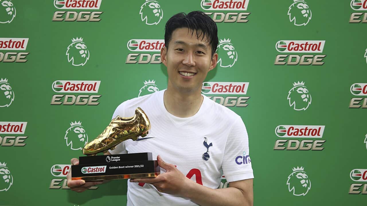 Tottenham Hotspurs' Son Heung-min with the Premier League Golden boot award