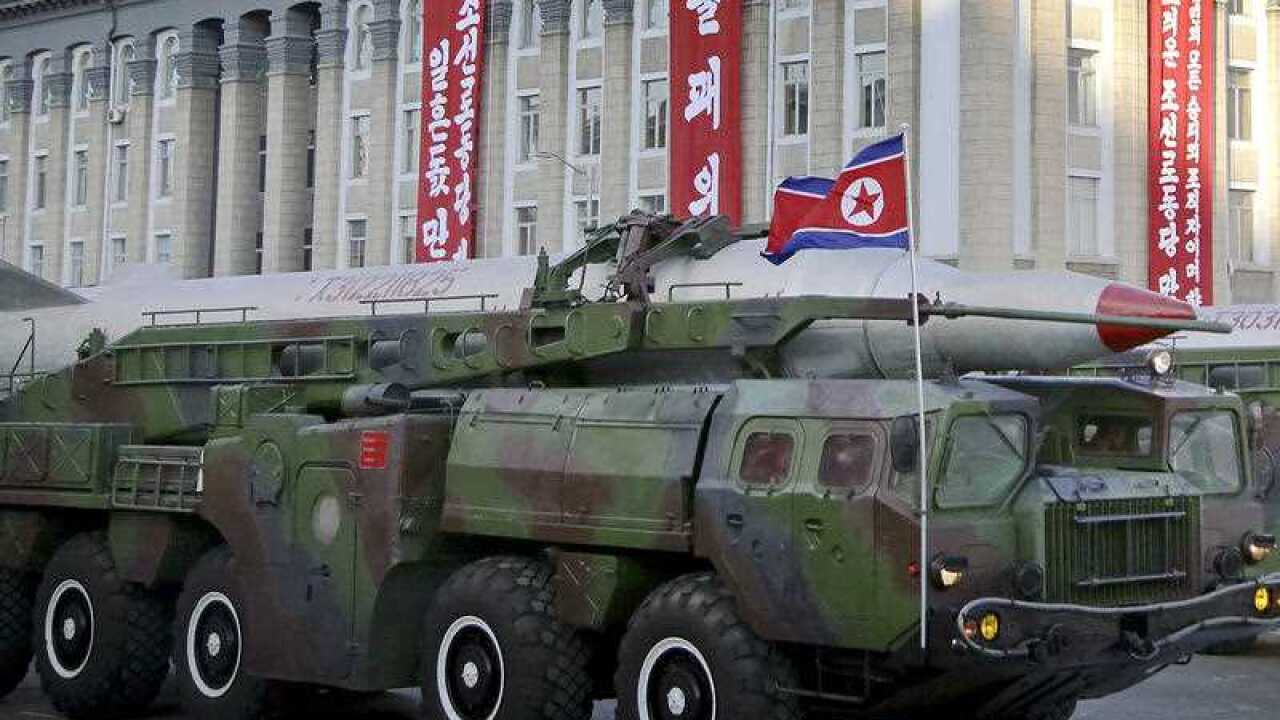 What is believed to be an improved version of the KN-08 ballistic missile is paraded in Pyongyang, North Korea.