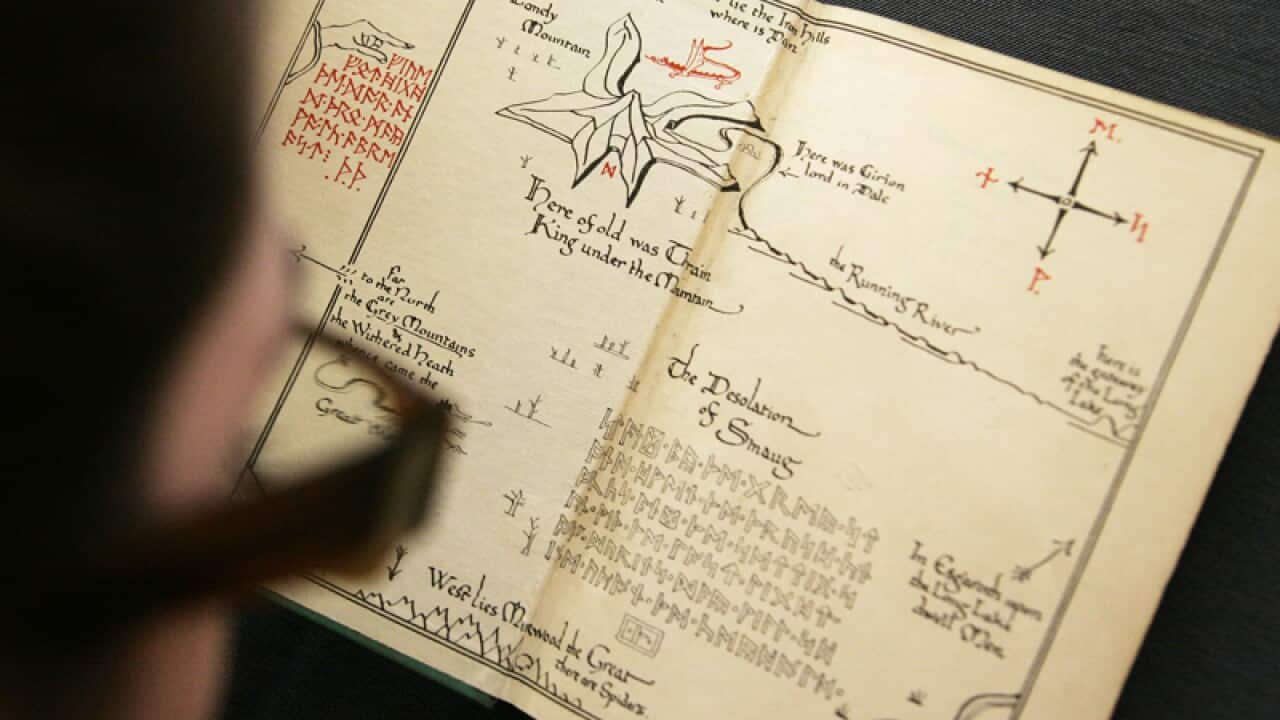 A copy of the 1937 first issue of the first edition of 'The Hobbit'.