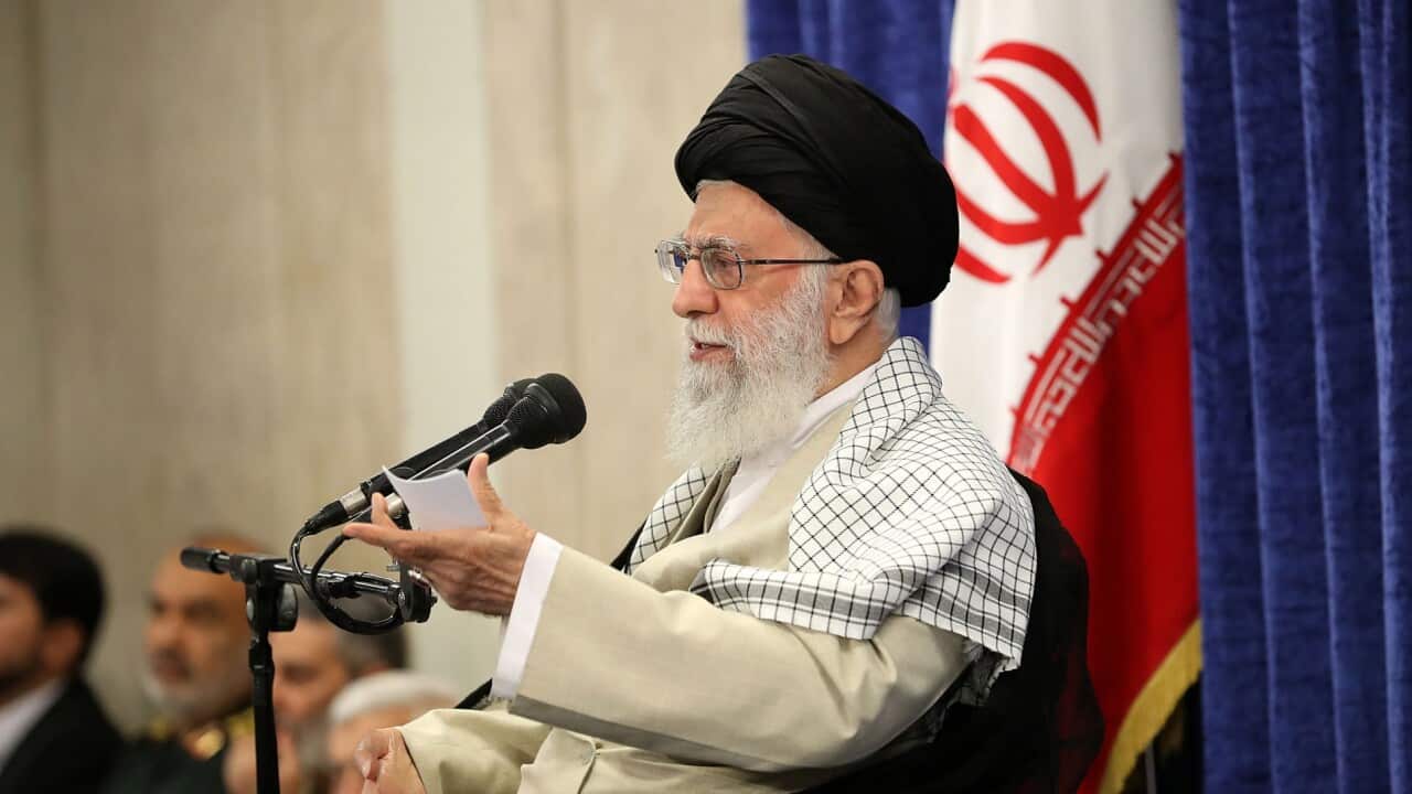 Iranian Supreme Leader Ayatollah Ali Khamenei speaks during a ceremony in Tehran.