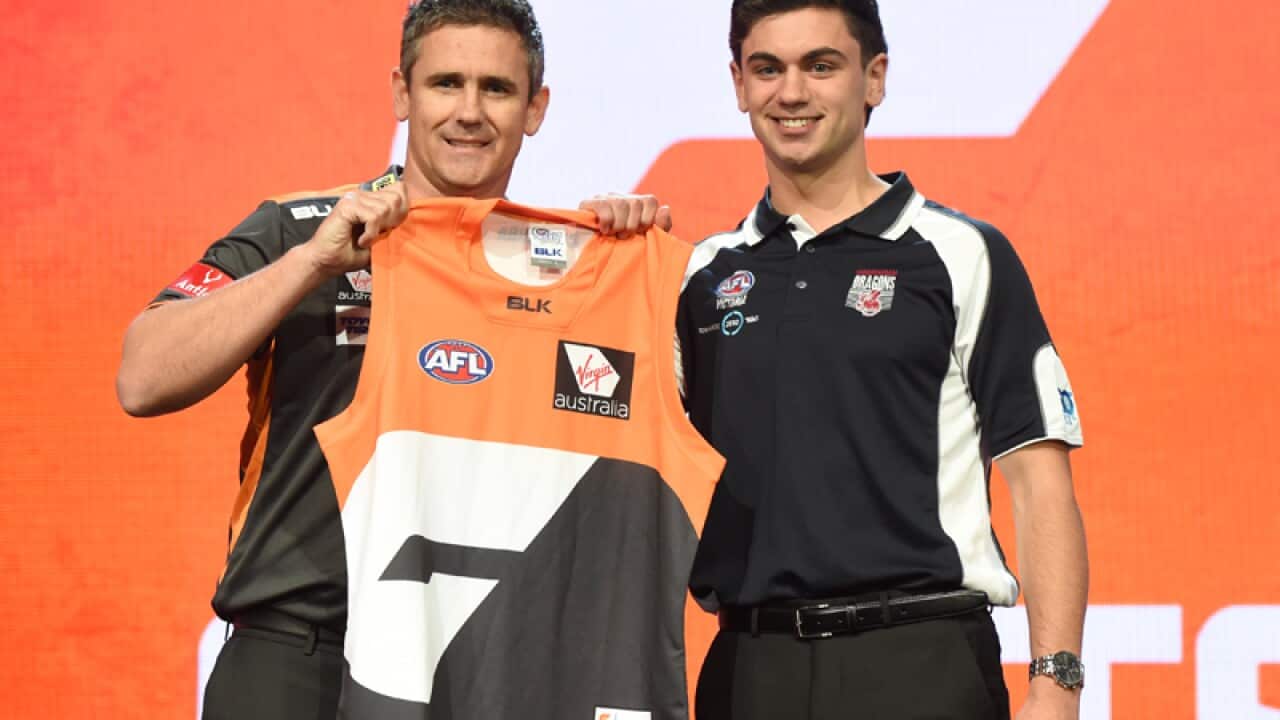 Tim Taranto (right) with GWS Giants coach Leon Cameron (left)