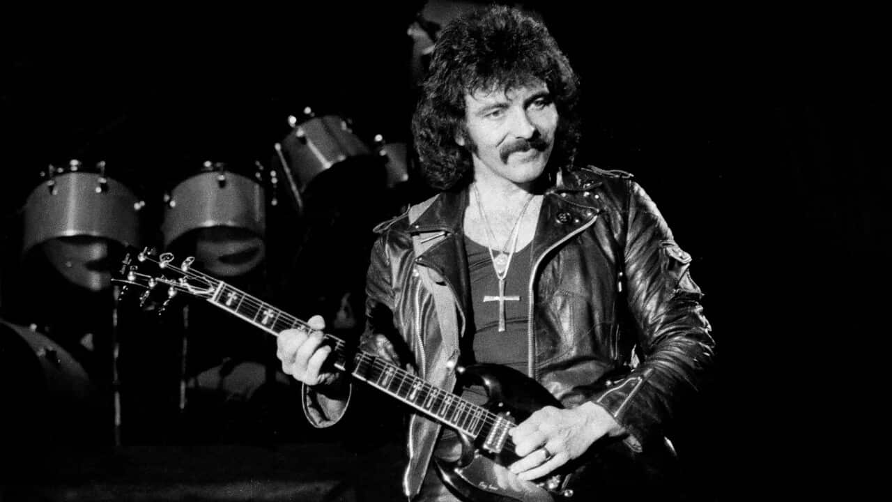 Black Sabbath guitarist Tommy Iommi performing in 1982
