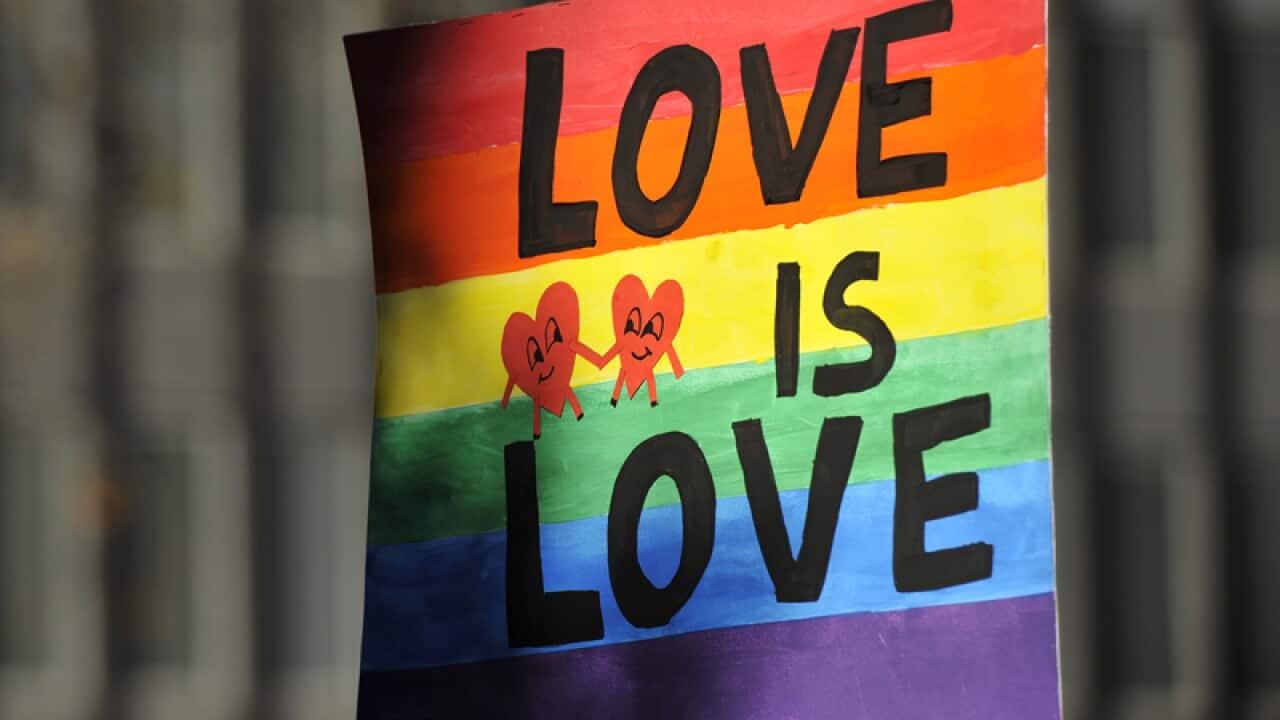 A sign at a marriage equality rally