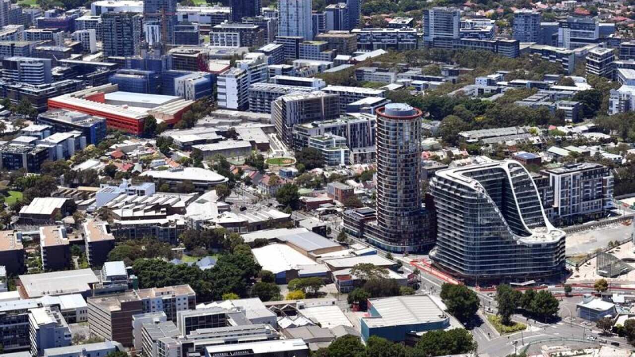 An aerial view of apartments at Green Square in Sydney.