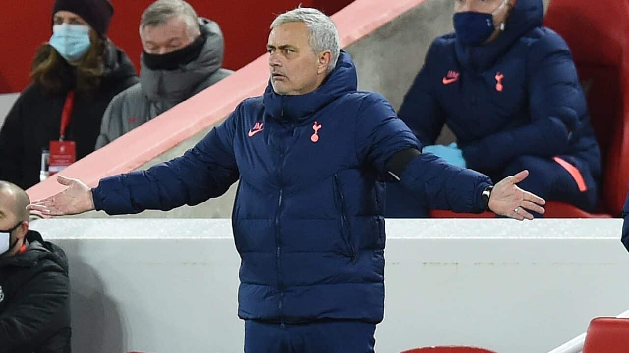 Jose Mourinho reacts during a Tottenham Hotspur match