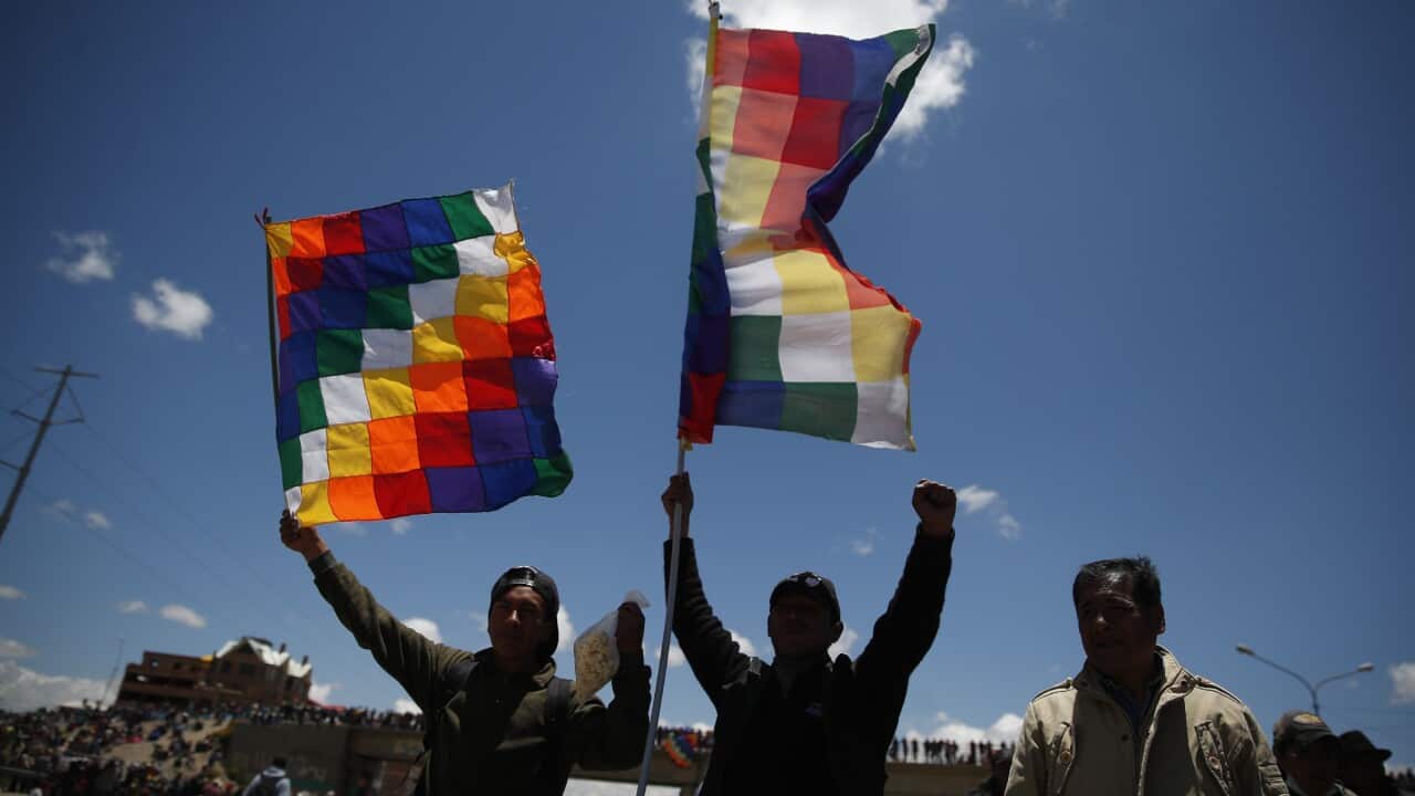 Supporters of former President Evo Bolivia protest on the streets in Bolivia.
