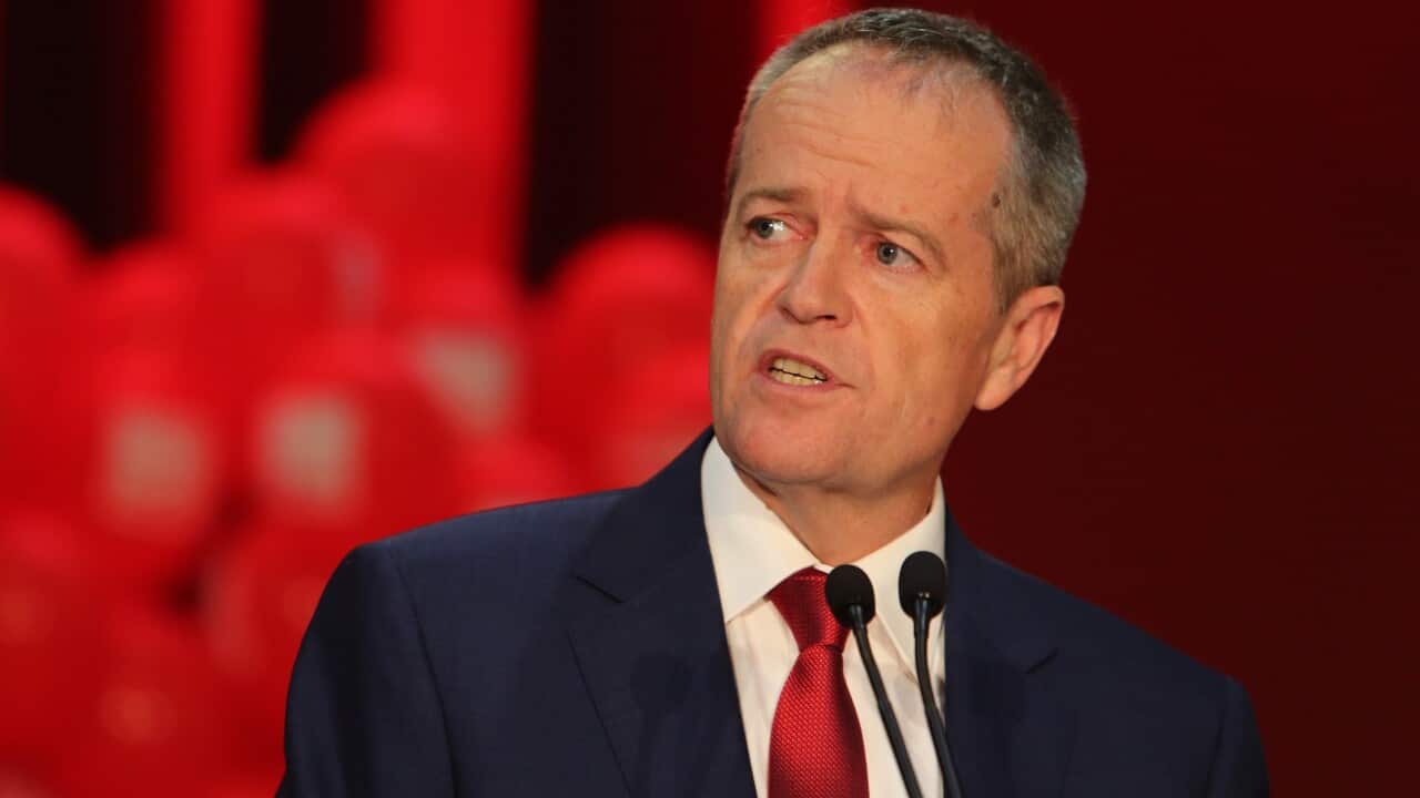 Bill Shorten makes an address during Labor candidate Kristina Keneally's campaign launch.