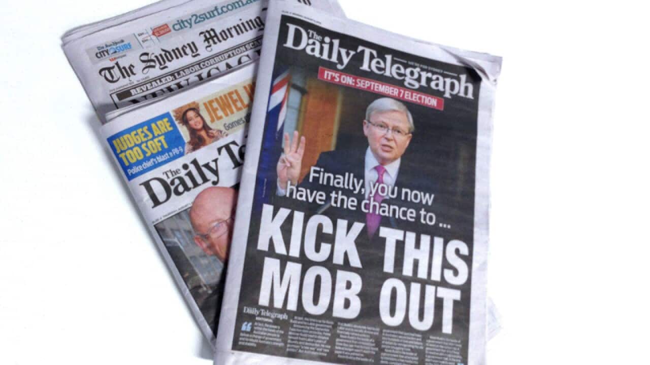 Prime Minister Kevin Rudd on the front page of the Daily Telegraph