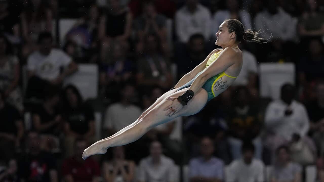 A woman diving