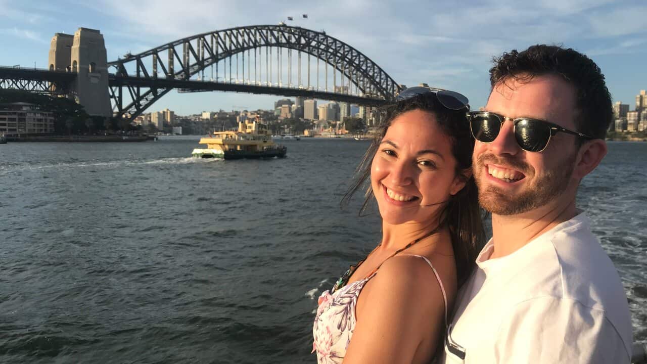 Keila and Tom at Sydney Harbour before they were separated by the coronavirus travel ban.