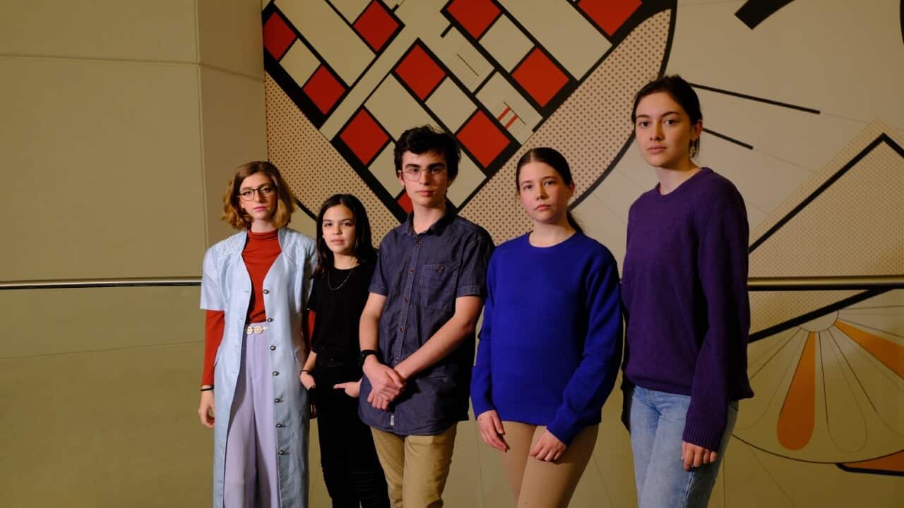 Five of the eight young Australian climate activists who have launched the class action