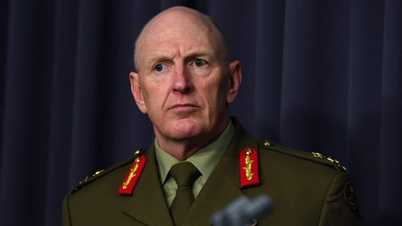 COVID-19 Taskforce Commander, Lieutenant General John Frewen at a press conference at Parliament House in Canberra.