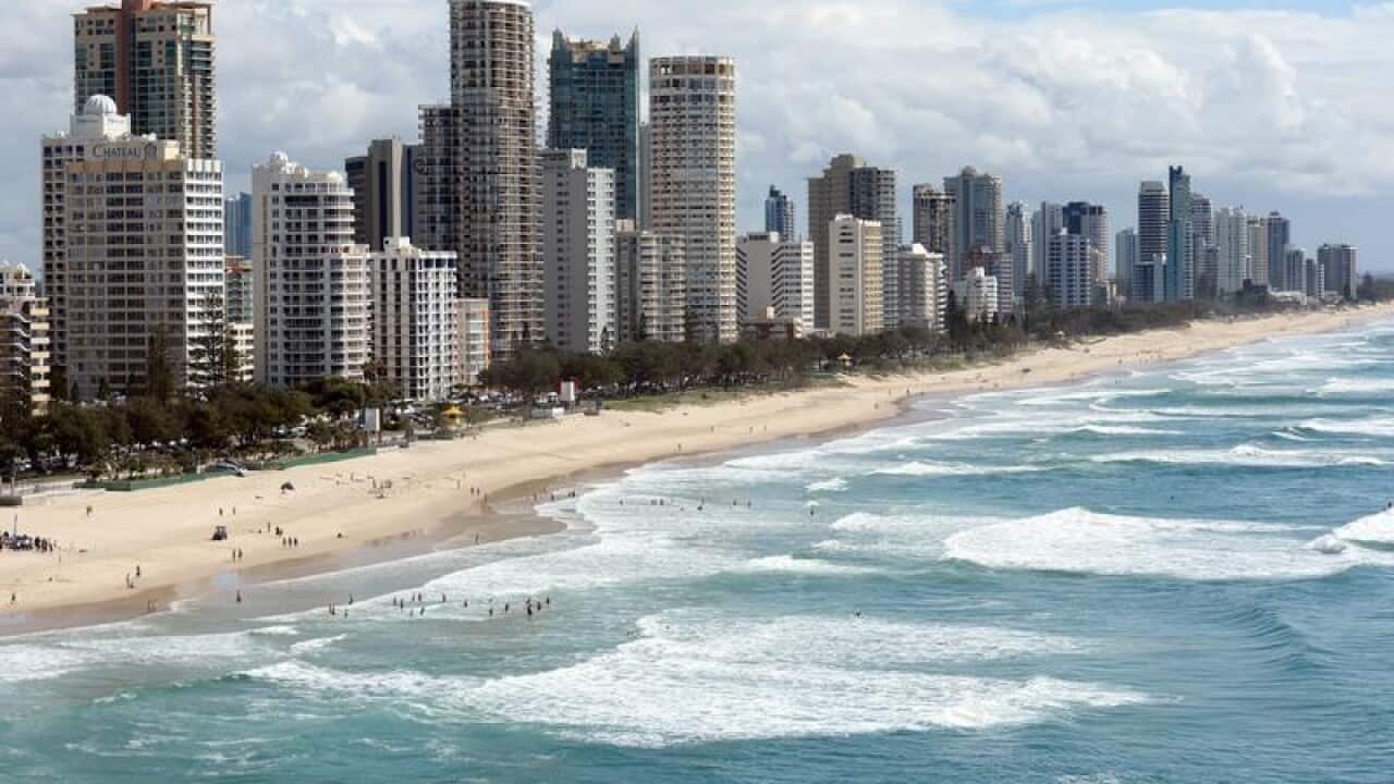 An aerial view of Surfers Paradise and Main beach on the Gold Coast