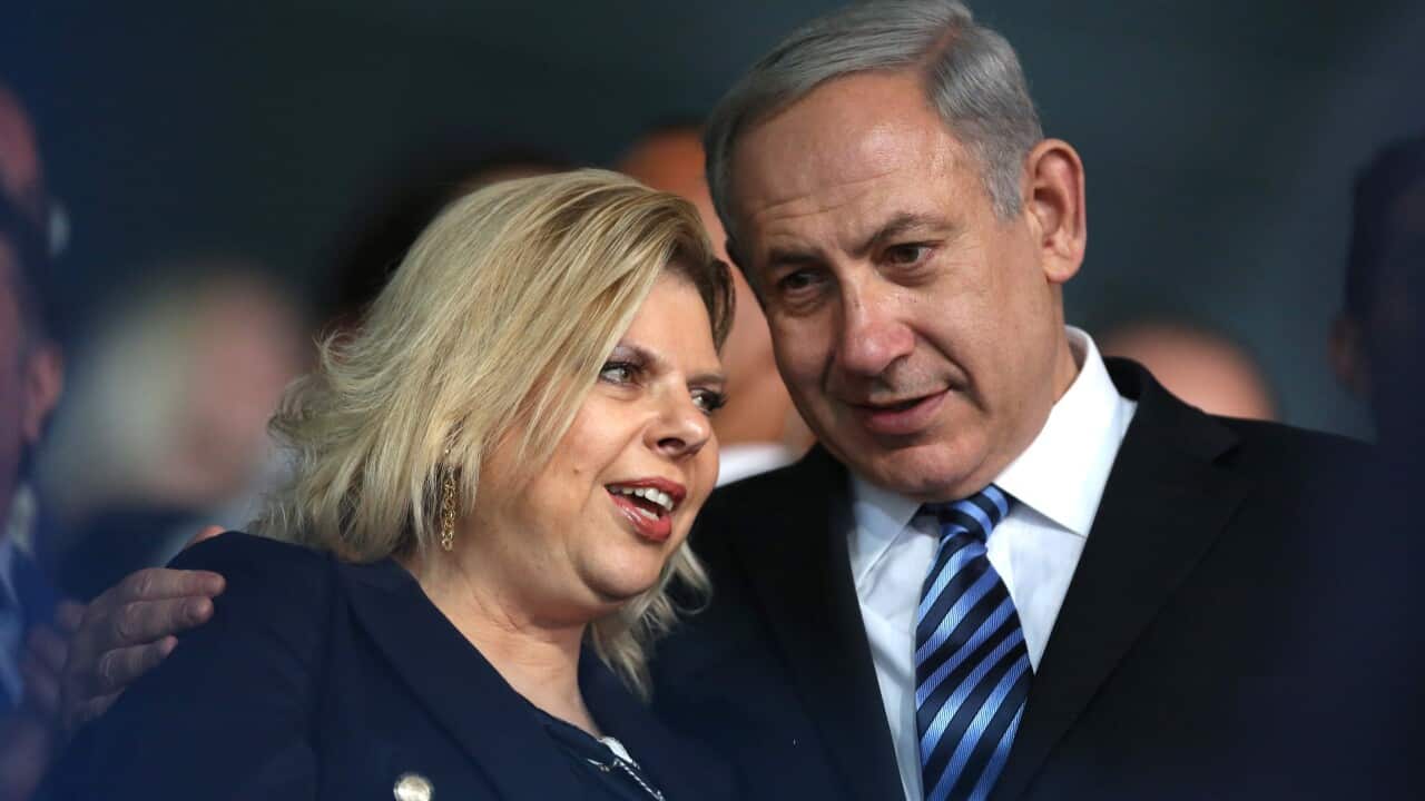 Israeli Prime Minister Benjamin (R) Netanyahu, his wife Sara Netanyahu (L) during the opening ceremony of the Maccabiah games in Ramat Gan, Israel.