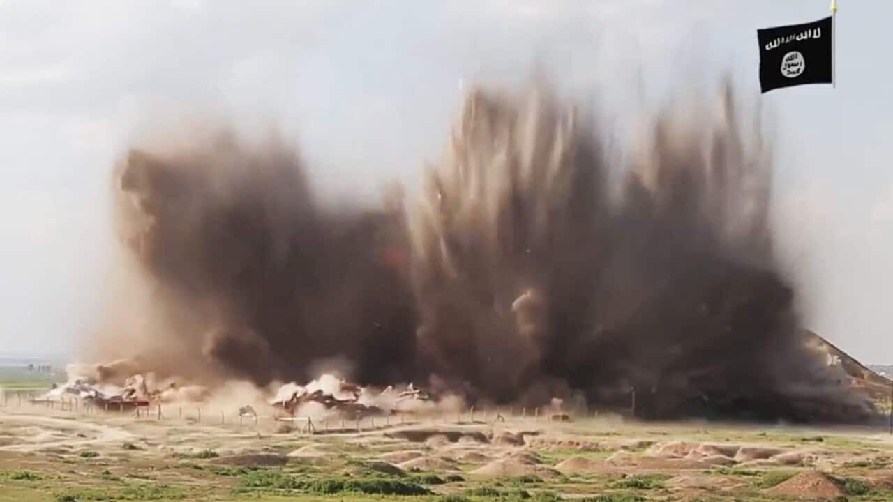 An undated screen grab taken from a video released by the group calling itself the allegedly shows the destruction of the ancient Iraqi town of Nimrud