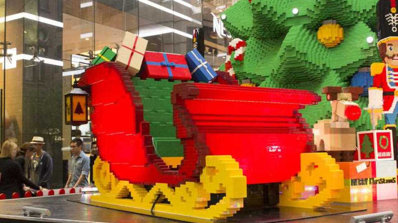 A Lego sleigh and a 10m-high Lego Christmas tree