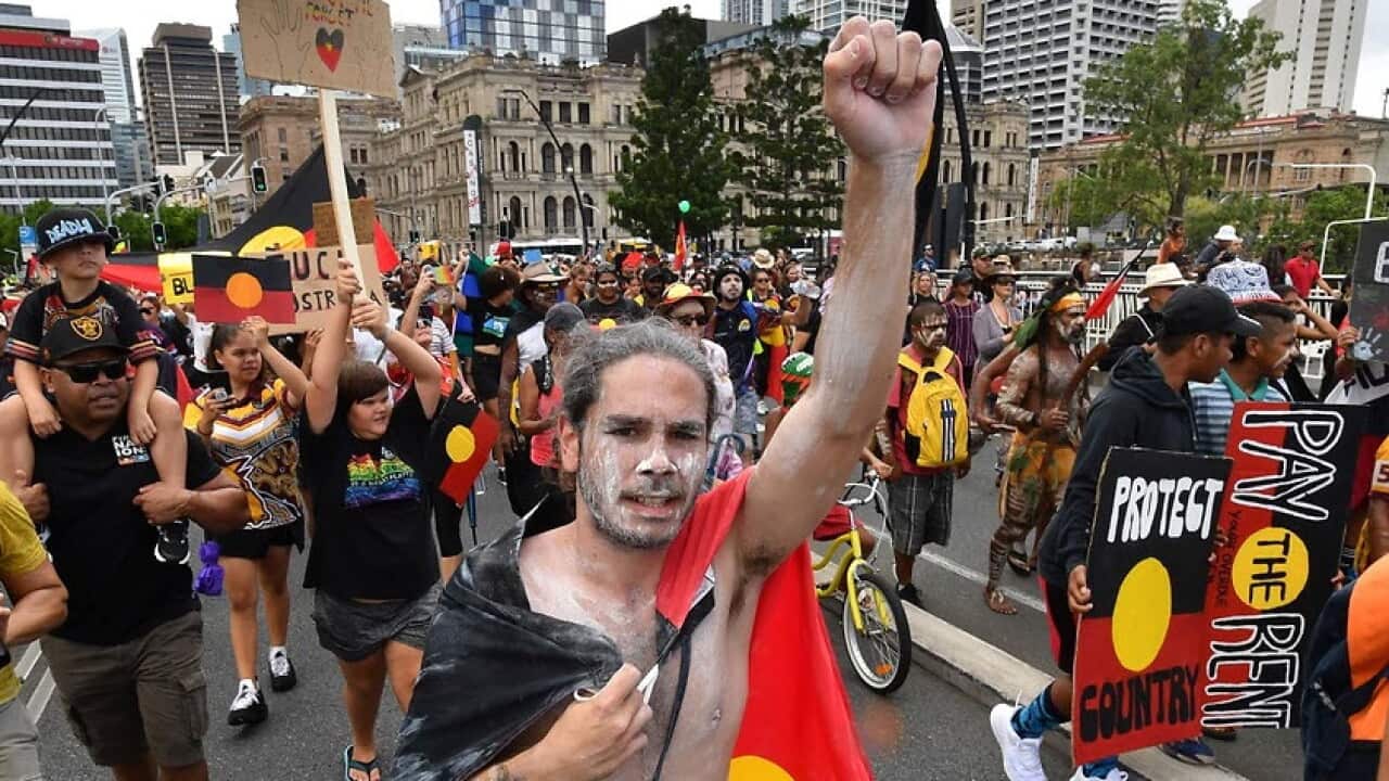 Protesters chanted "always was, always will be Aboriginal land"