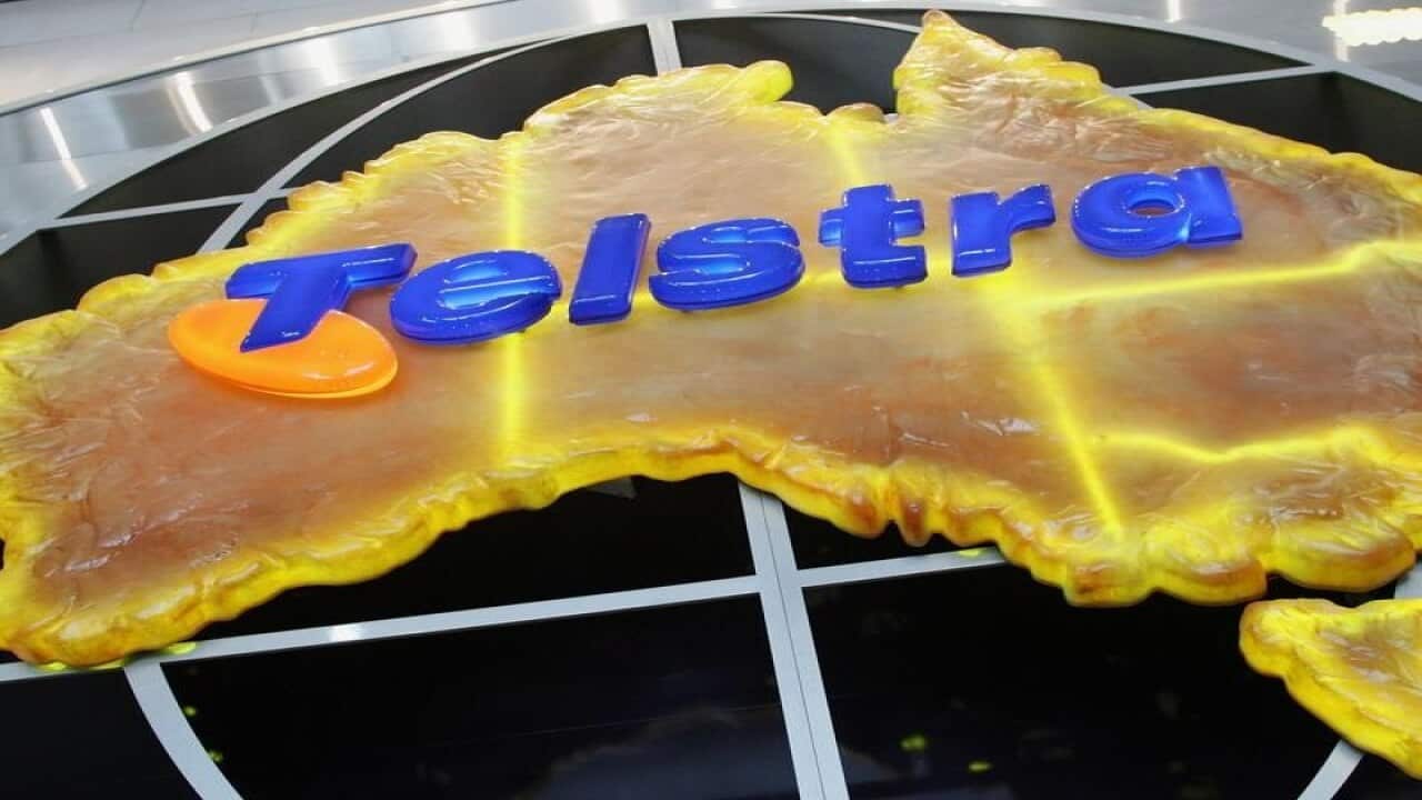 Telstra logo on map of Australia