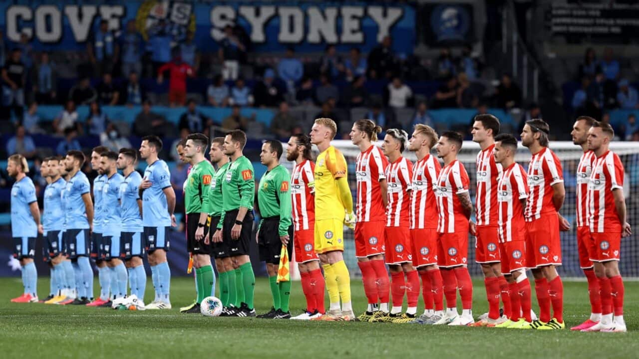 Sydney FC and Melbourne City players line up before the grand final