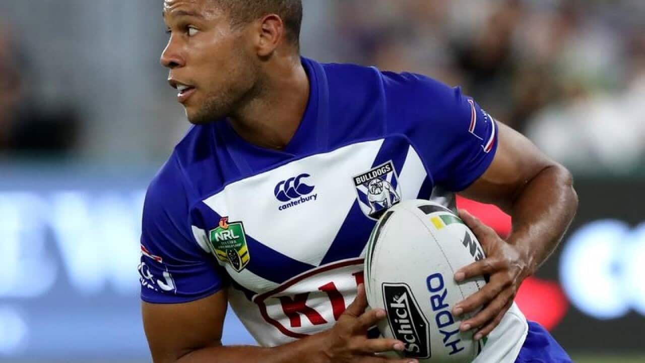 Moses Mbye of the Bulldogs in action.