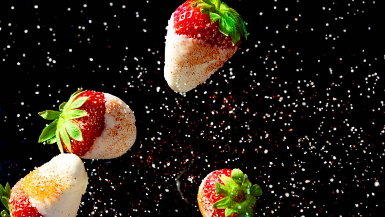 Chocolate and chilli-sugar strawberries