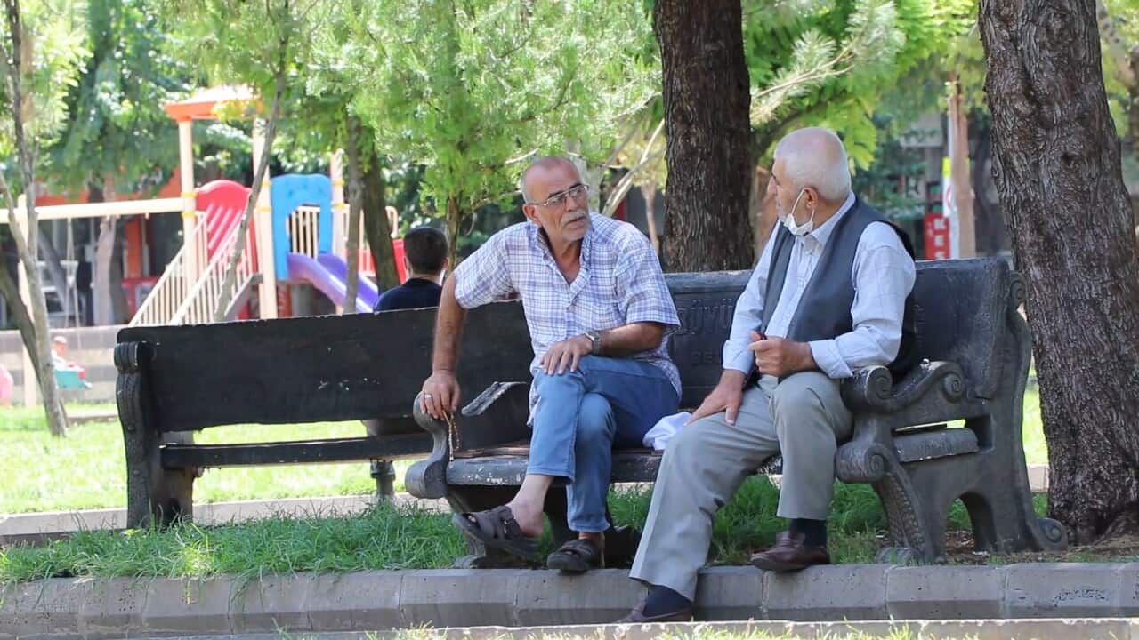 Kurdish men at a park in Kurdish city of Amed/Diyarbakir