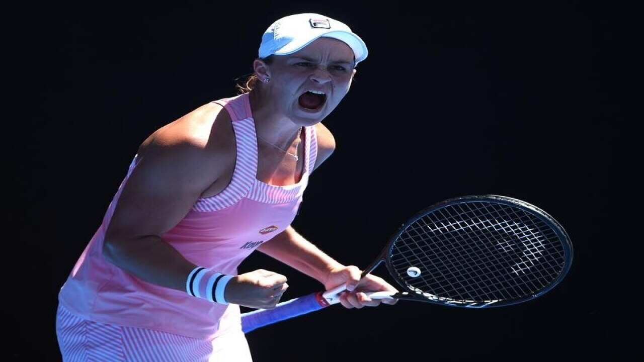 Ashley Barty reacts.