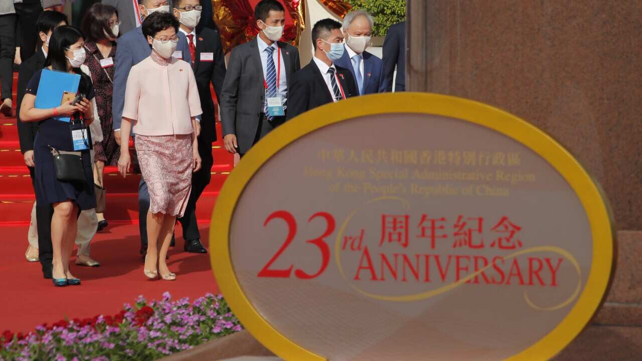 Hong Kong Chief Executive Carrie Lam, told dignitaries that the security law is the 'most important' development since the handover on its 23rd anniversary.