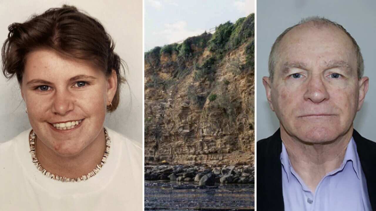 A supplied image obtained on Tuesday, June 27, 2023, relating to a $500,000 reward is being offered for information about the murder of woman of a whose body was found at the bottom of a Queensland cliff. The body of Meaghan Louise Rose (Left) was found at the base of Point Cartwright Cliffs at Mooloolaba (Centre) on July 18, 1997; supplied undated image obtained Friday, July 28, 2023 shows 70-year-old man Keith Lees (right). Queensland detectives have obtained an arrest warrant for Keith Lees in relation to the 1997 murder of Meaghan Louise Rose on the Sunshine Coast. (AAP Image/Supplied by Queensland Police)