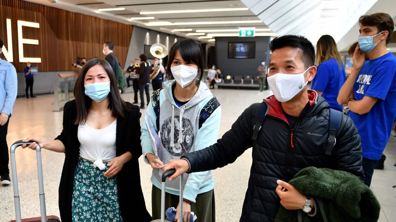 Passengers on a Singapore Airlines flight arrive at Melbourne