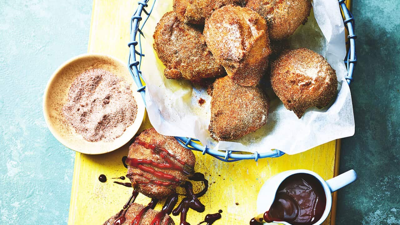 Caribbean cinnamon banana fritters from book Ainsley's Good mood Food