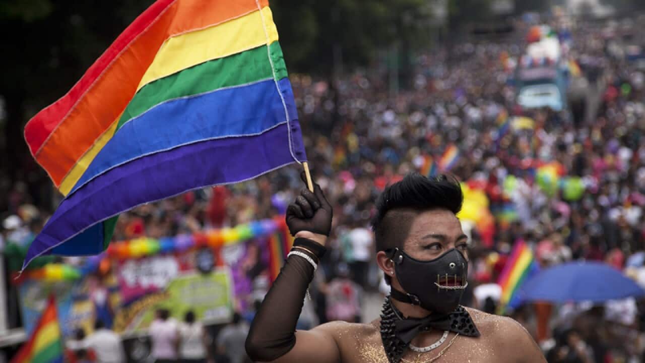 A participant at a gay pride parade in Mexico City