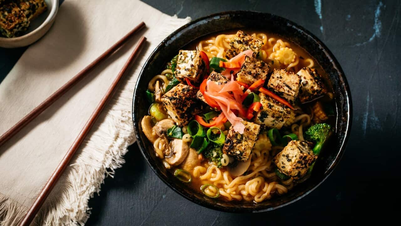 Spicy tofu ramen with furikake
