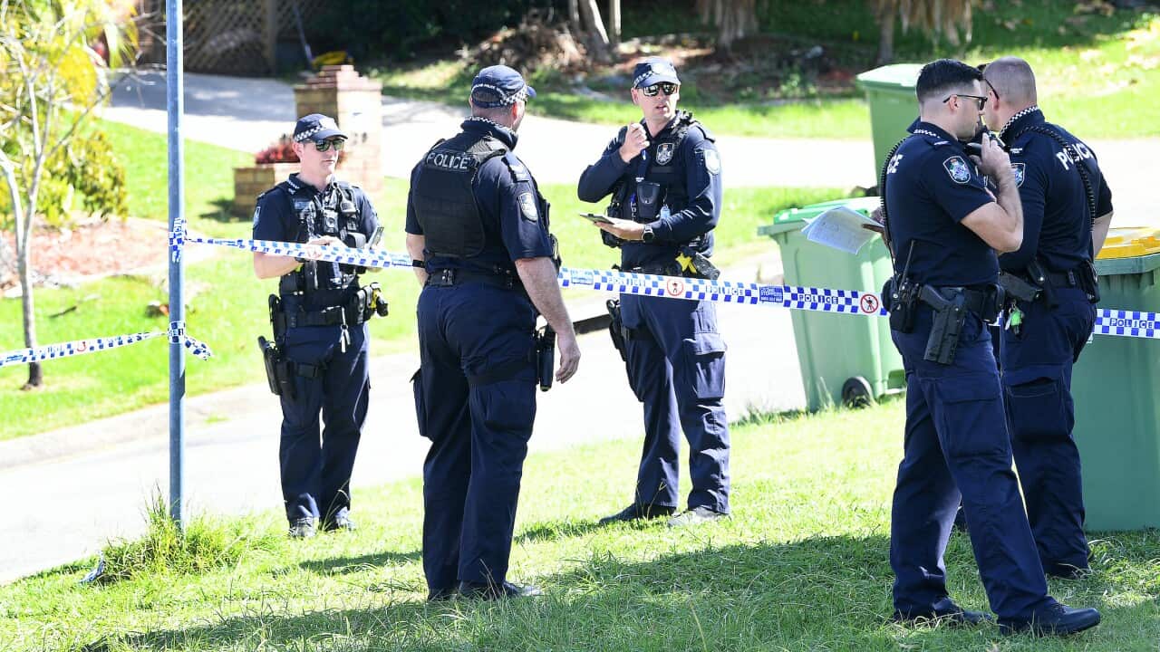 Police work near the crime scene in Arundel on the Gold Coast, Tuesday, 20 April, 2021.