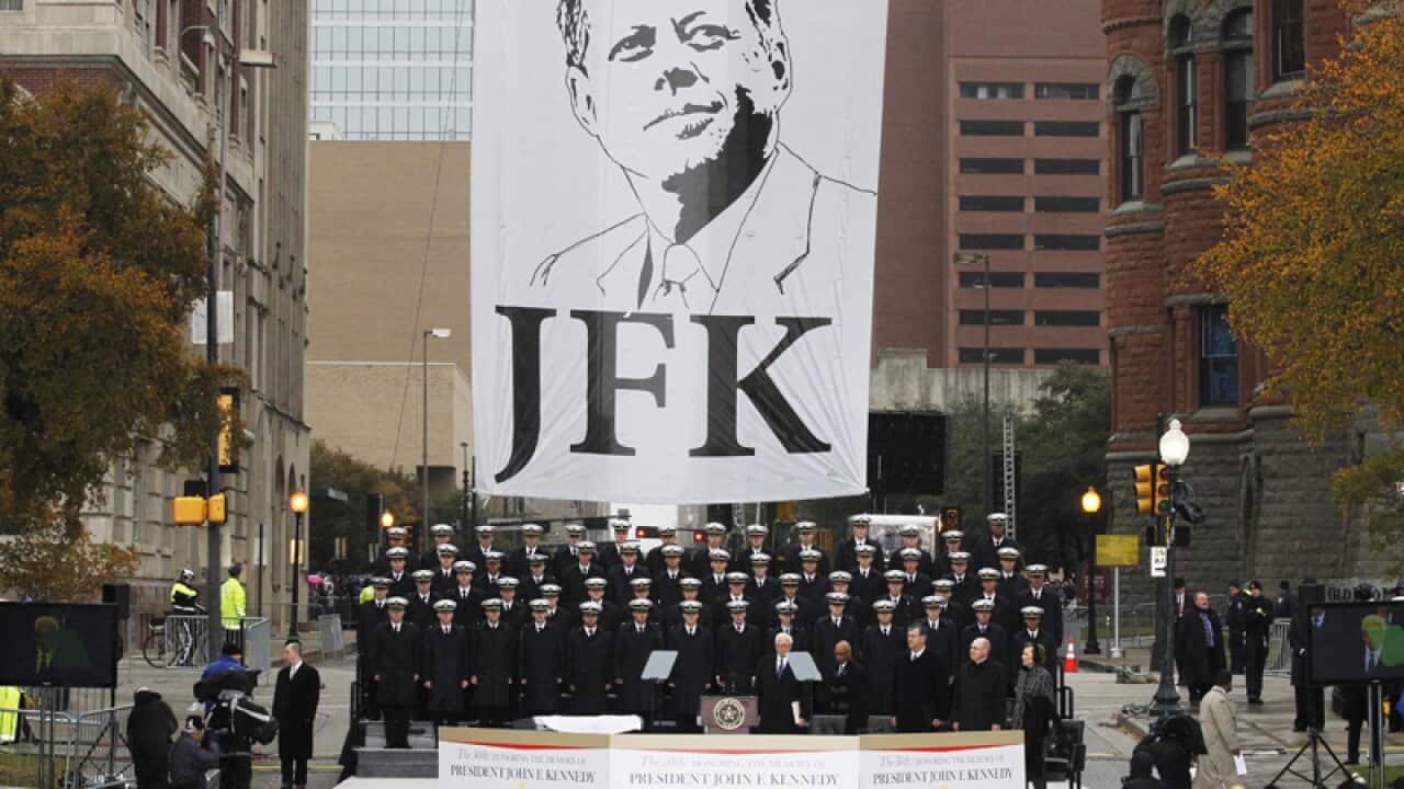 A ceremony at Dealey Plaza in Dallas