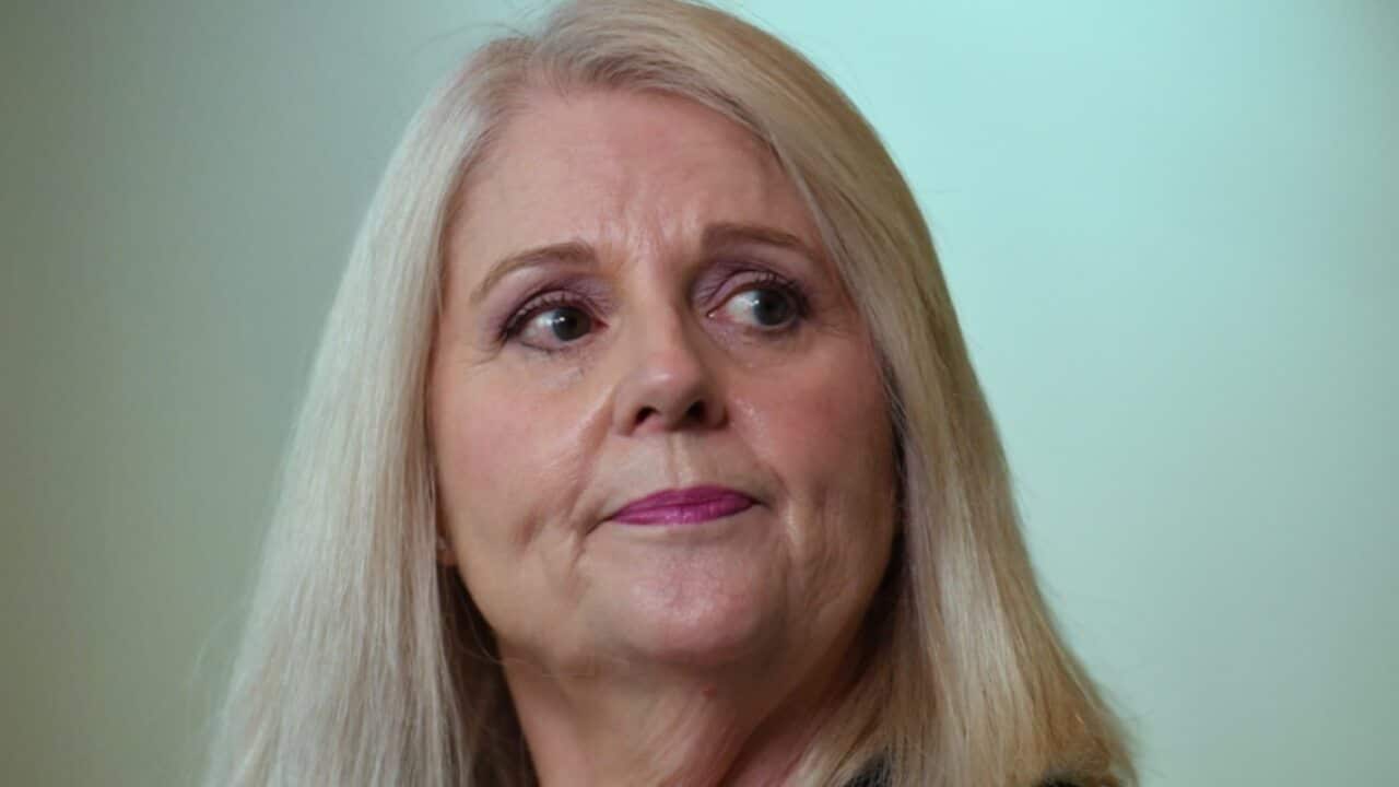 Minister for Home Affairs Karen Andrews at a press conference at Parliament House in Canberra.