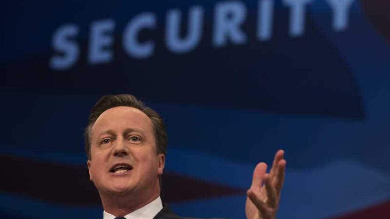 Britain's Prime Minister David Cameron makes his keynote speech at the annual Conservative Party Conference in Manchester, England.