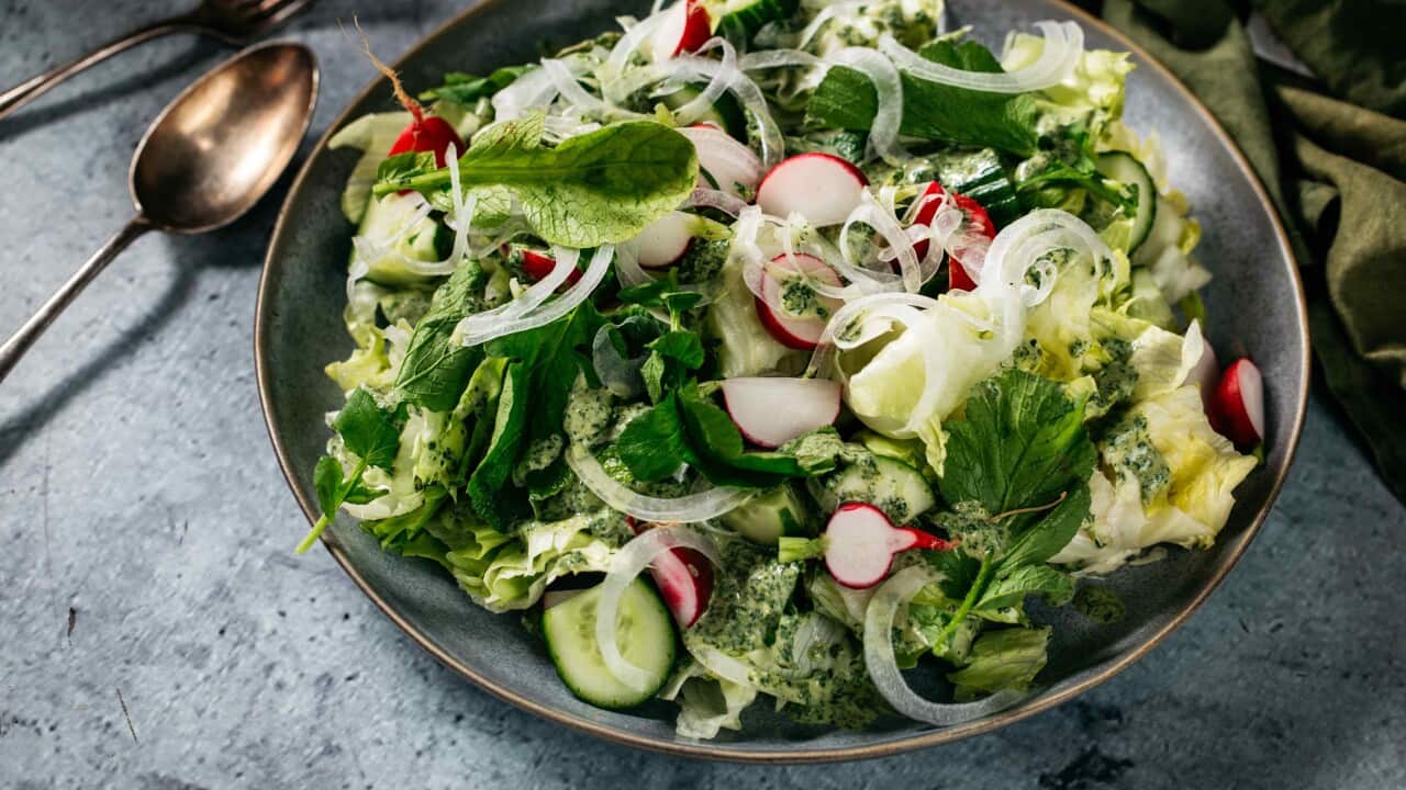 Iceberg salad with green goddess dressing