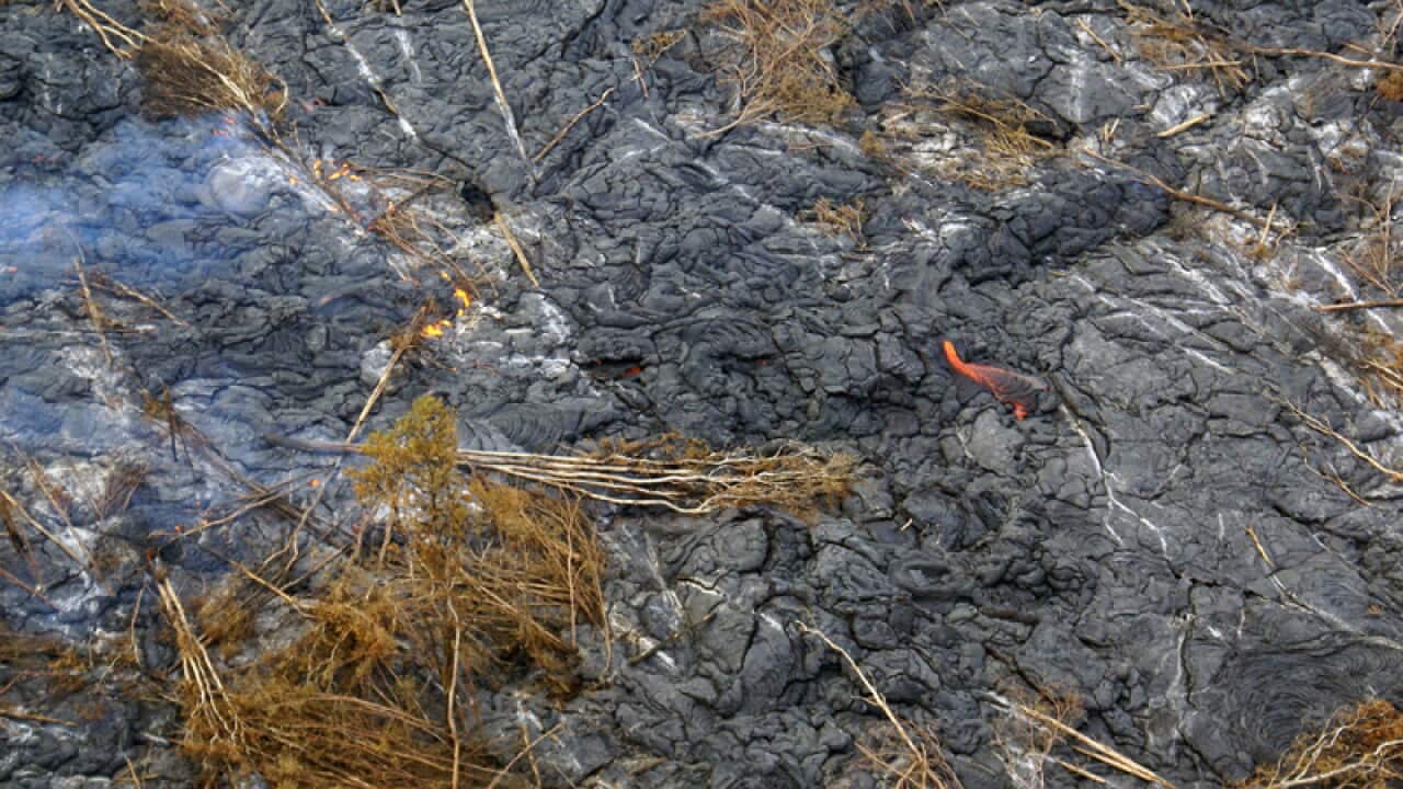 A close-up view of the flow surface from the Kilauea volcano in Hawaii