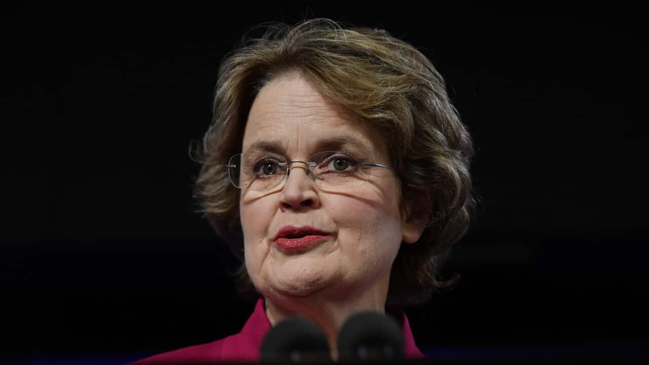 Outgoing Department of Foreign Affairs and Trade Secretary Frances Adamson at the National Press Club in Canberra, Wednesday, June 23, 2021. (AAP Image/Mick Tsikas) NO ARCHIVING