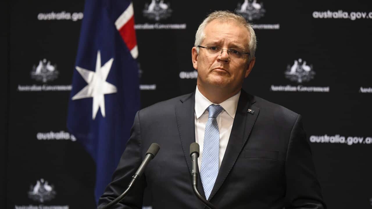 Australian Prime Minister Scott Morrison speaks to the media during a press conference at Parliament House in Canberra, Friday, June 12, 2020. (AAP Image/Lukas Coch) NO ARCHIVING