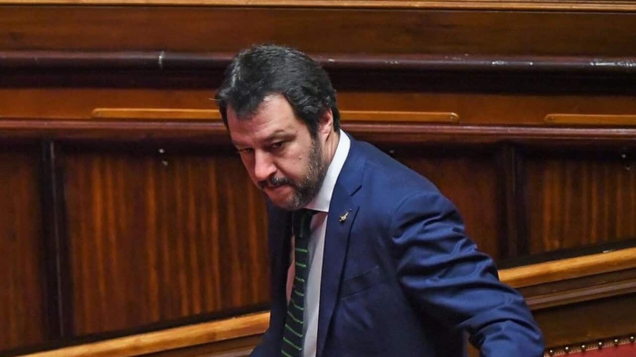 Lega party leader Matteo Salvini casts his ballot to elect the Speaker of the Italian Senate during the first session of the XVIII legislature in the Senate.