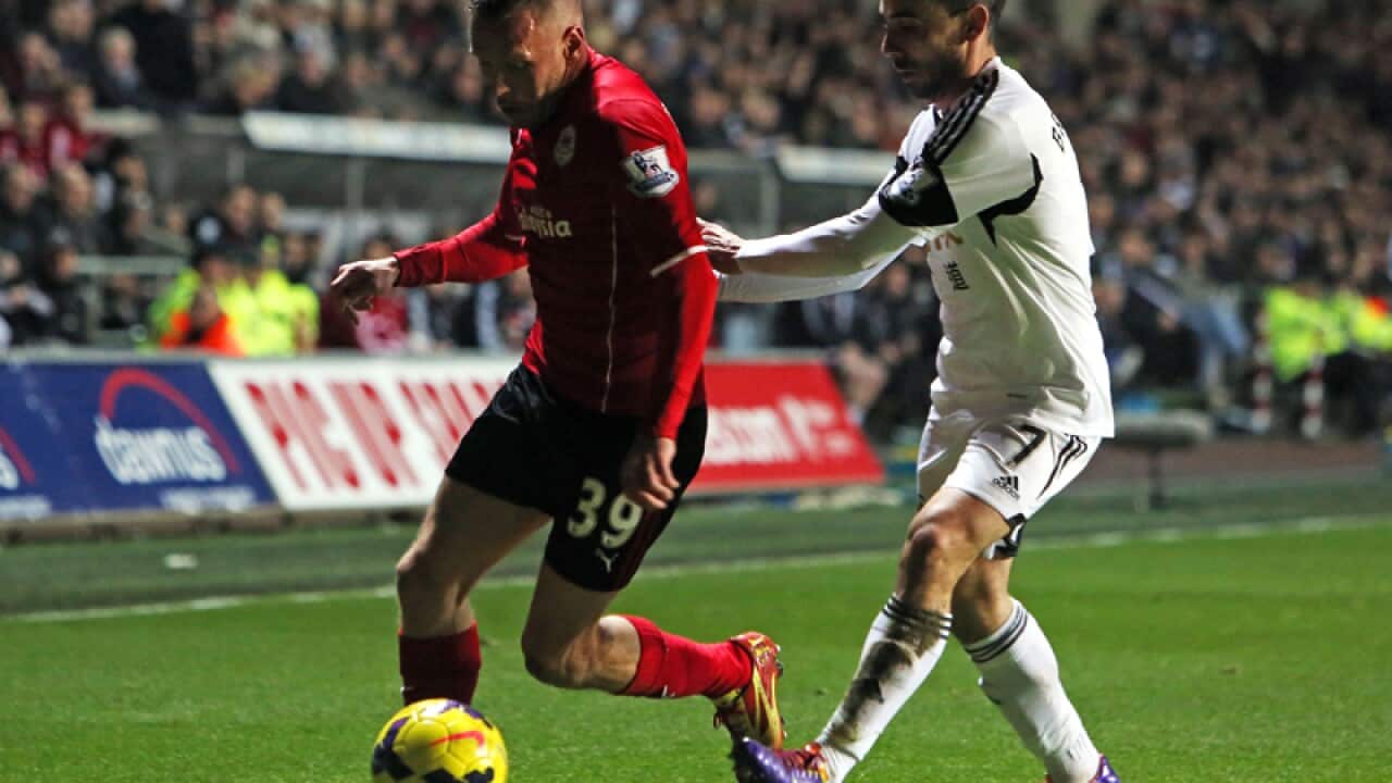 Cardiff City's Welsh striker (L) Craig Bellamy in action