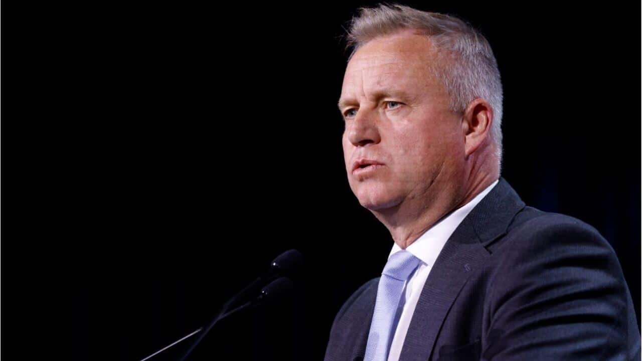 Leader of the Tasmanian Liberal Party Jeremy Rockliff at the tally room in Hobart, Tasmania, Saturday, March 23, 2024. AAP.jpg