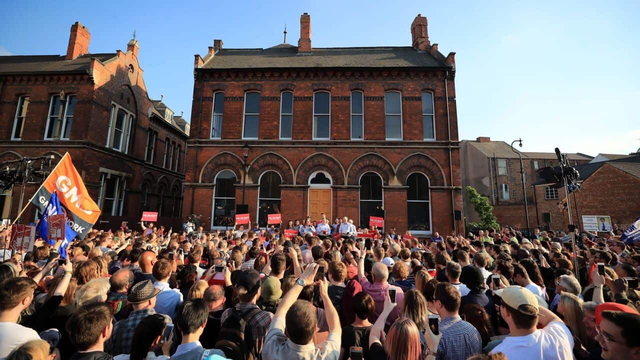 A crowd of supporters wait for Labour leader Jeremy Corbyn to speak during a General Election campaign rally at Zebedee's Yard, Hull.. Picture date: Monday May 22, 2017. See PA story ELECTION Main. Photo credit should read: Peter Byrne/PA Wire