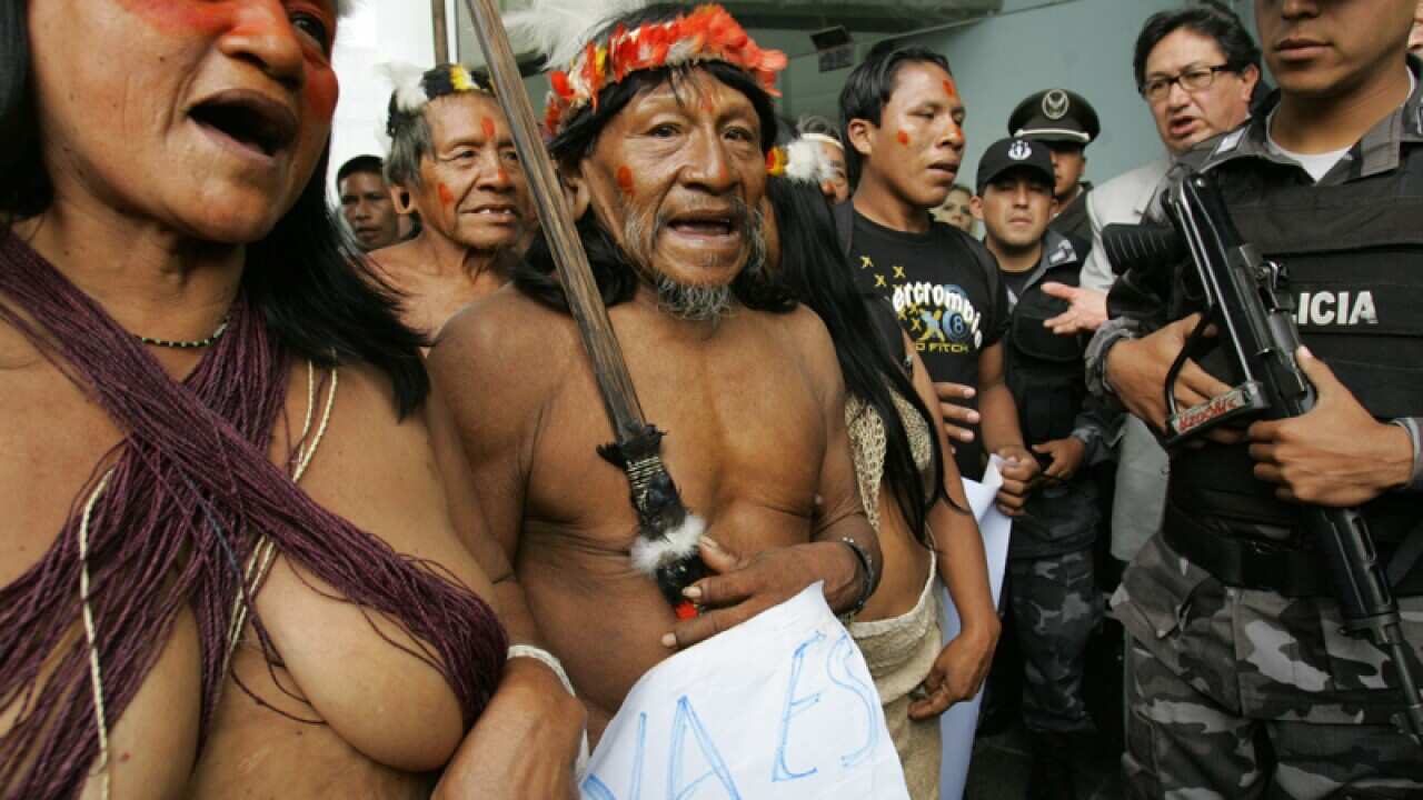 A Huaorani Indigenous protest