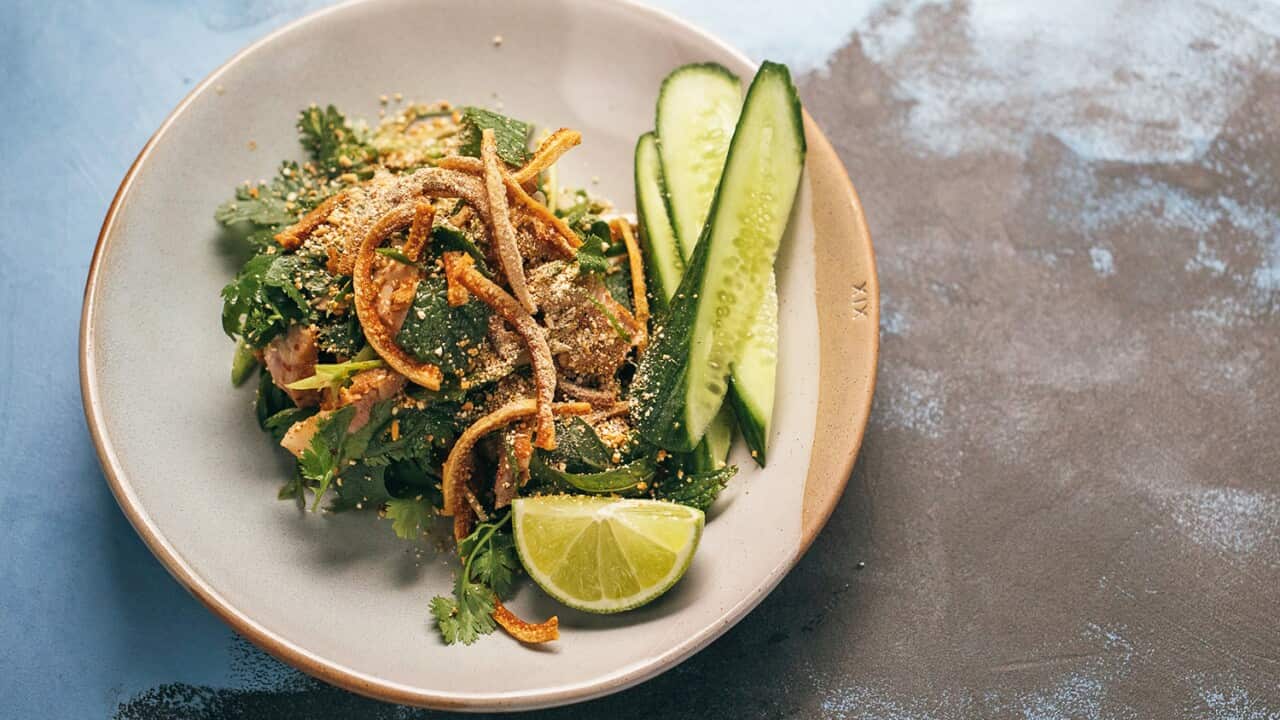 Grilled pork and herb salad